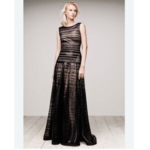 Tadashi Shoji Women's Size 6 Black Nude Sequin Embroidered Maxi Dress Resort Gow